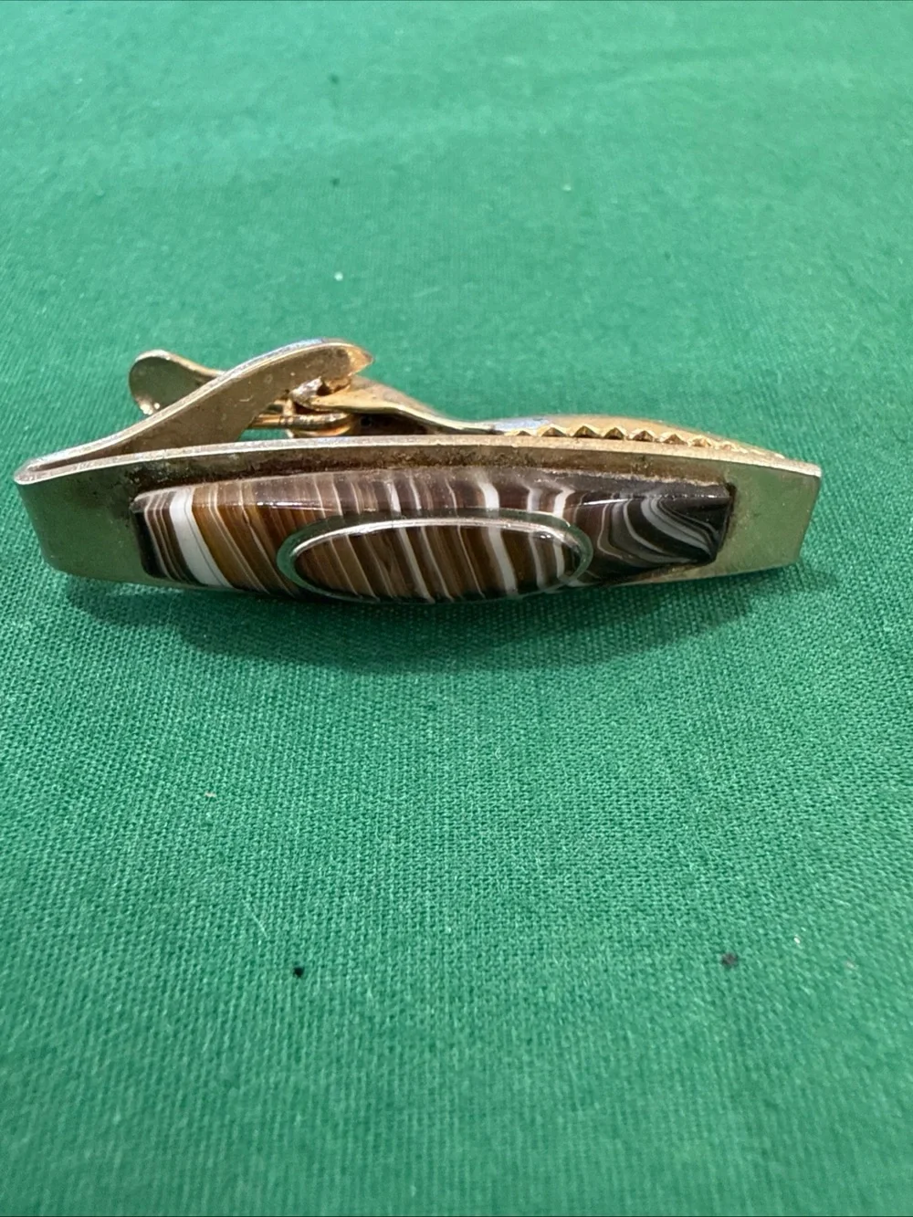 Gold-Tone Brown Striped Agate Men's Tie Bar
